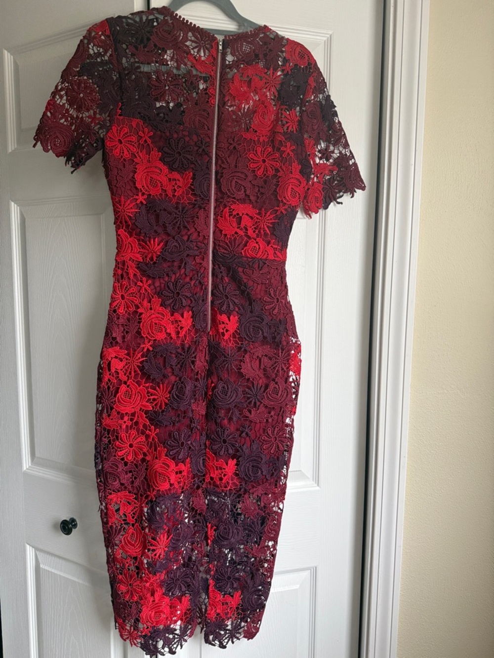 Lulus Season Of Joy Red Multi Lace Midi Dress - Size S - Picture 4 of 7